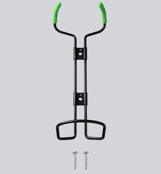 Supporto da muro DEXTY con struttura in acciaio nero e viti di fissaggio incluse, vista frontale su fondo neutro.