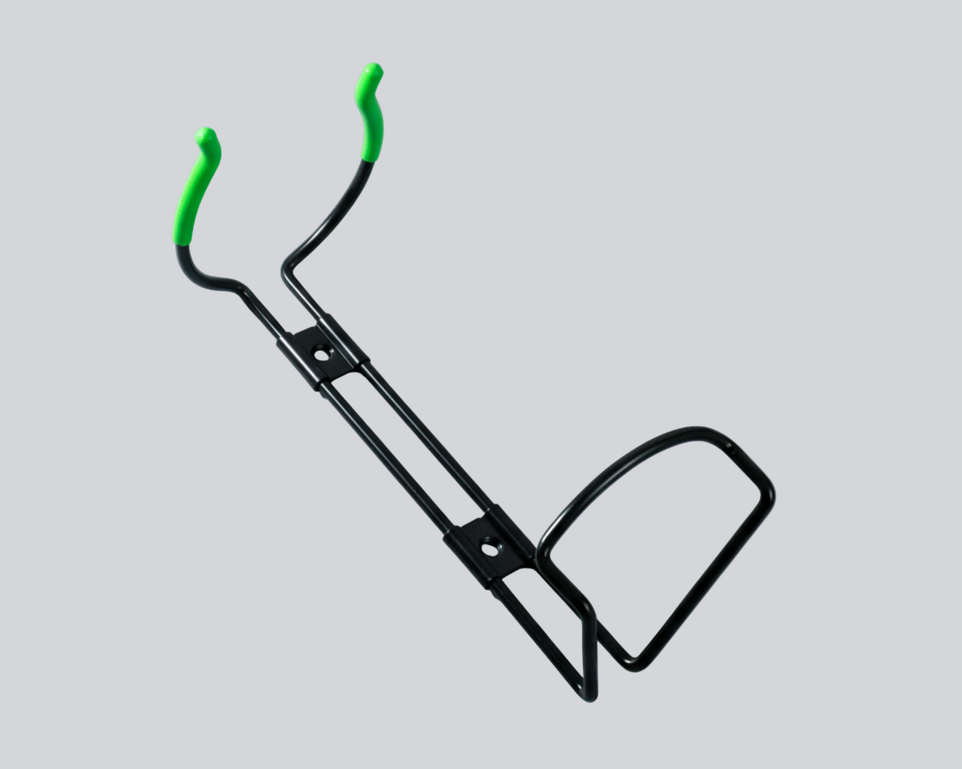 Supporto da muro DEXTY in metallo nero con rivestimenti protettivi verde DEXTY, progettato per fissaggio a parete dell’estintore.