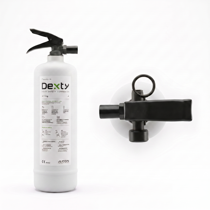 Estintore Dexty V1.0 in ambiente domestico, protezione antincendio di design sempre a vista